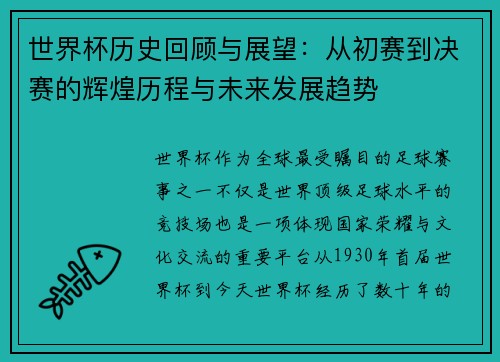世界杯历史回顾与展望：从初赛到决赛的辉煌历程与未来发展趋势